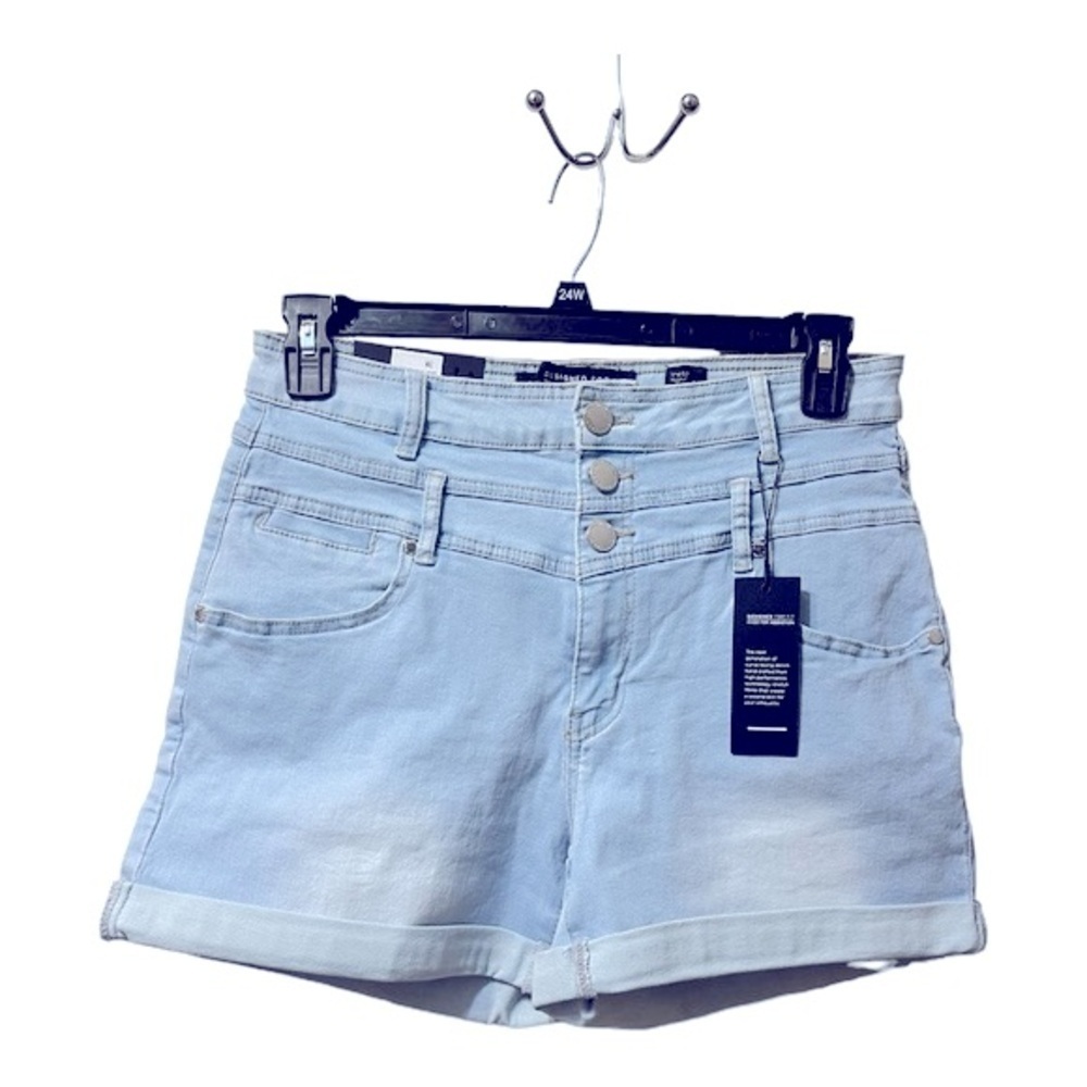 City Chic Corset Waistband High Rise Light Denim Short Shorts sz 12W NWT